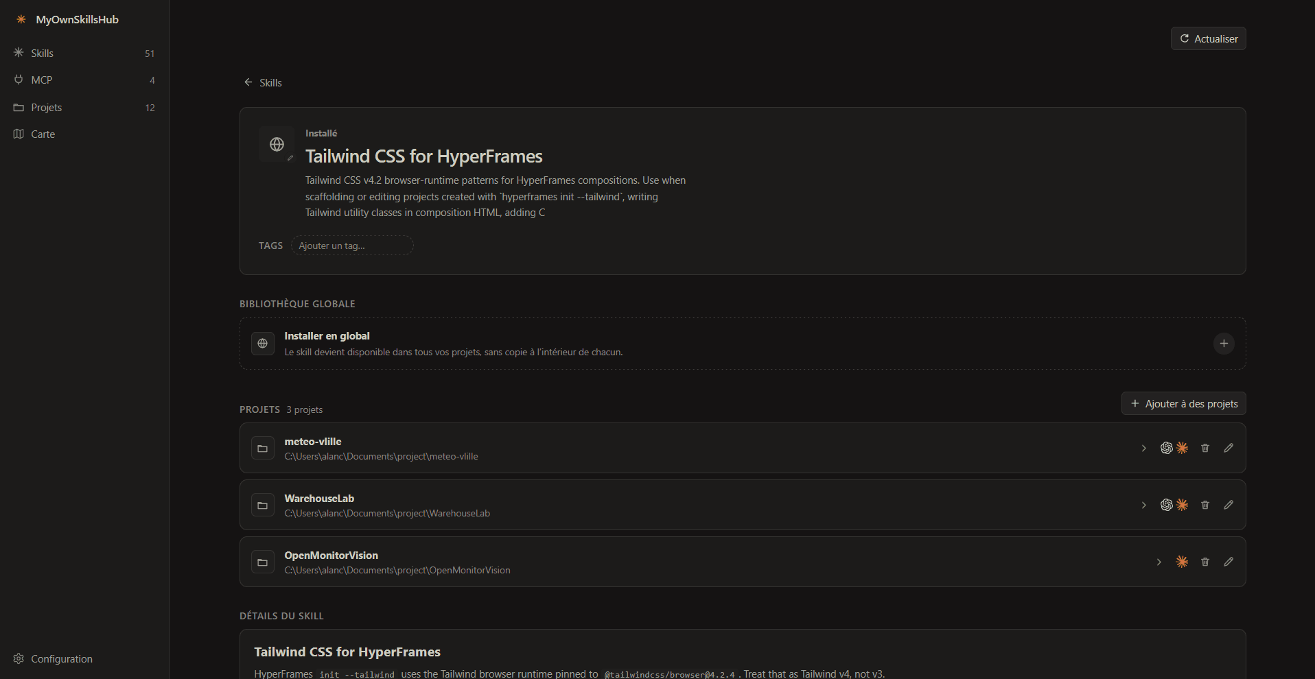 MyOwnSkillsHub - gérer ses skills et les synchroniser entres différents providers IA